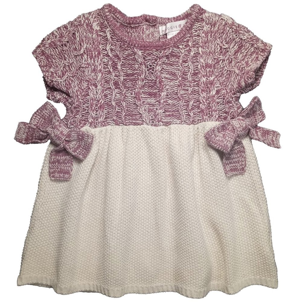 Maggie & Zoe Mauve And Cream Knit  Dress With Bow Detail Size US 3-6M